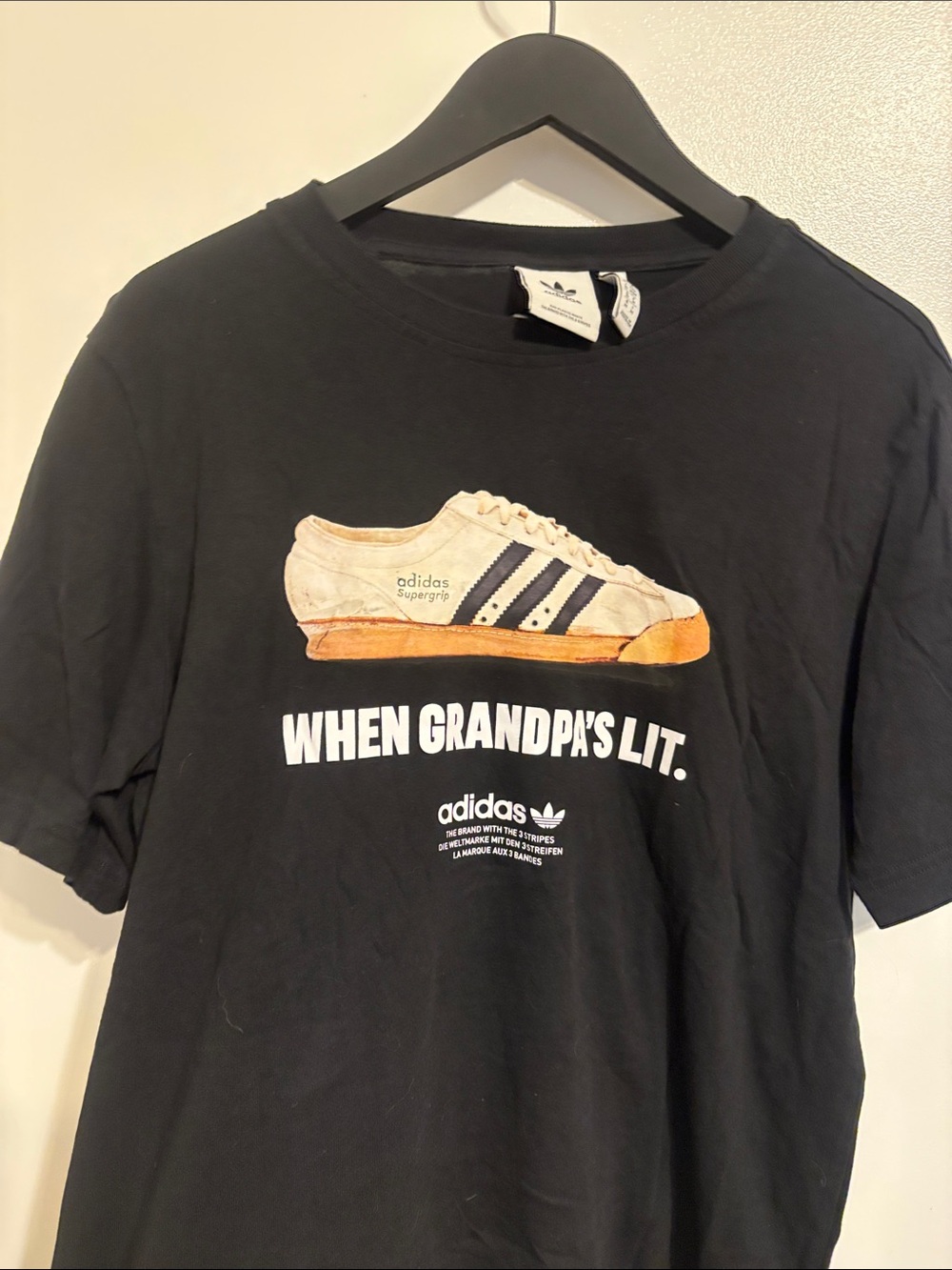 adidas Black Tee with Beige and Orange Sneaker Graphic